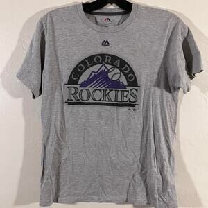 Colorado Rockies Majestic Grey Purple Triple Peak‎ T-shirt